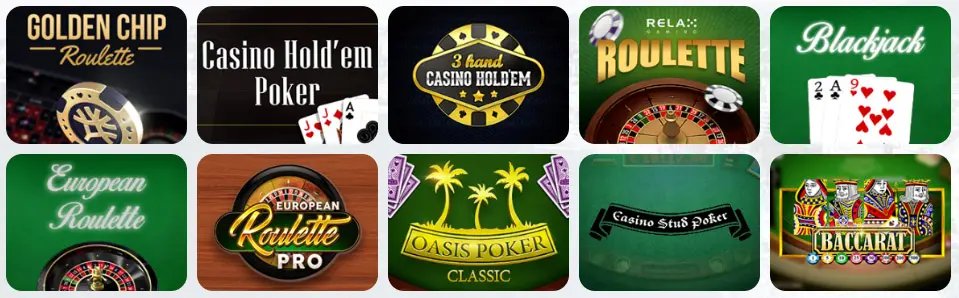 Jeux de table au Evolve Casino